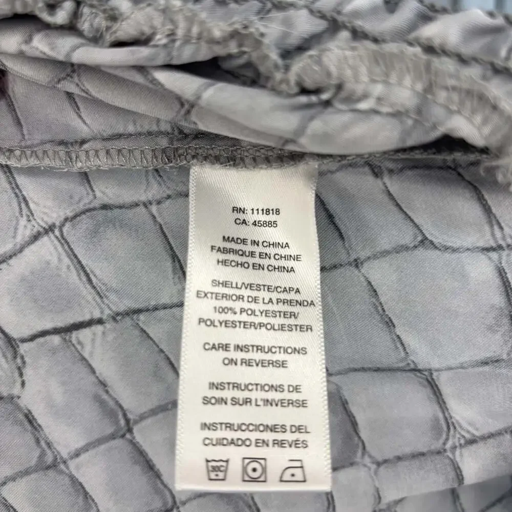 Michael Kors silky animal print top womens L gray open sleeve cinched waist